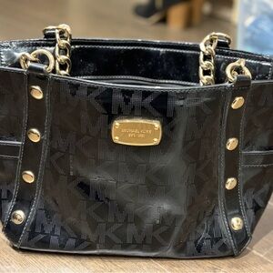 Michael Kors Black Shoulder Bag with Gold Accents